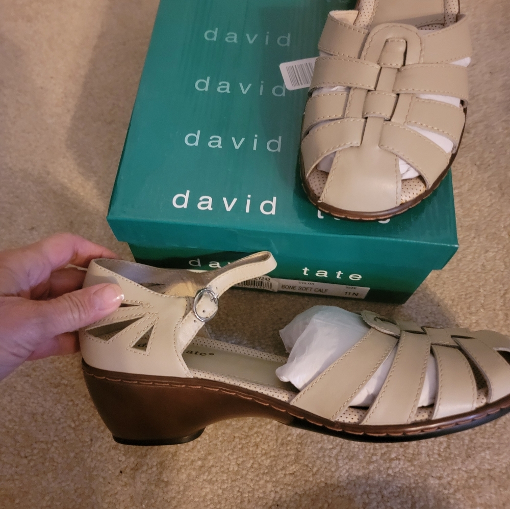 David Tate Beige Woven Leather Sandal Heels - Picture 3 of 7